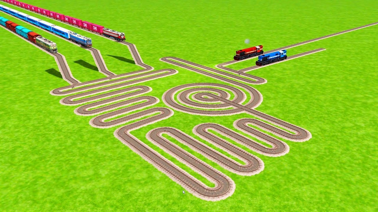 ALL TRAINS PASSING FROM SNAKES SPRINGS RAILROAD TRACKS ZIG ZAG TRACKS | Beamng Drive Train Videos 