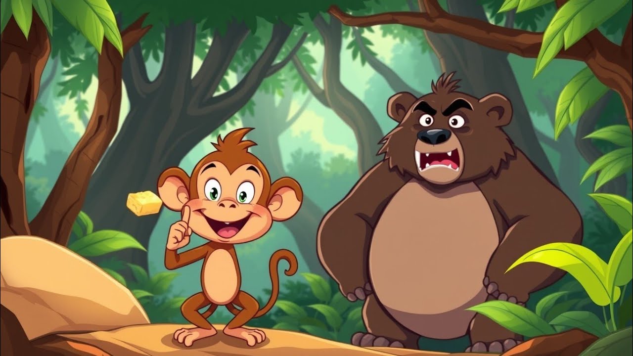 चालाक बंदर मक्खन की बुद्धिमानी से ताकतवर भालू बलवान की हार – मजेदार जंगल की कहानी