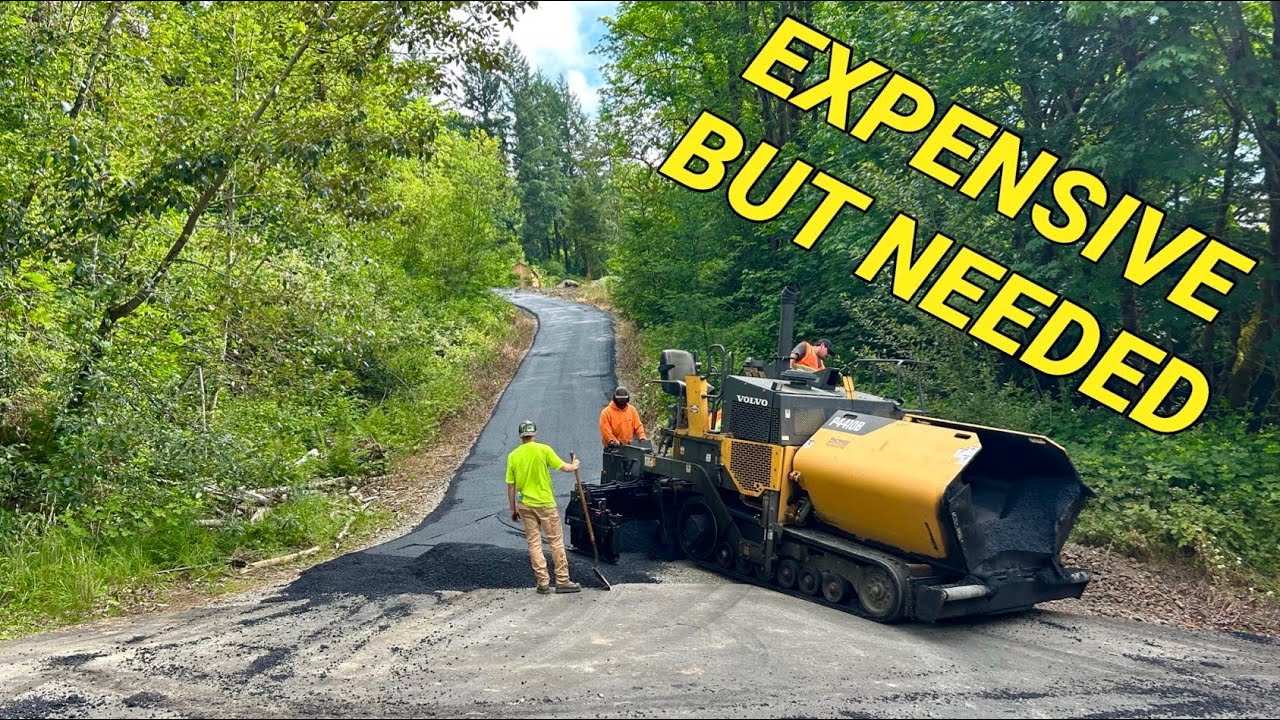 Paving asphalt up a steep hill to improve access to the campground