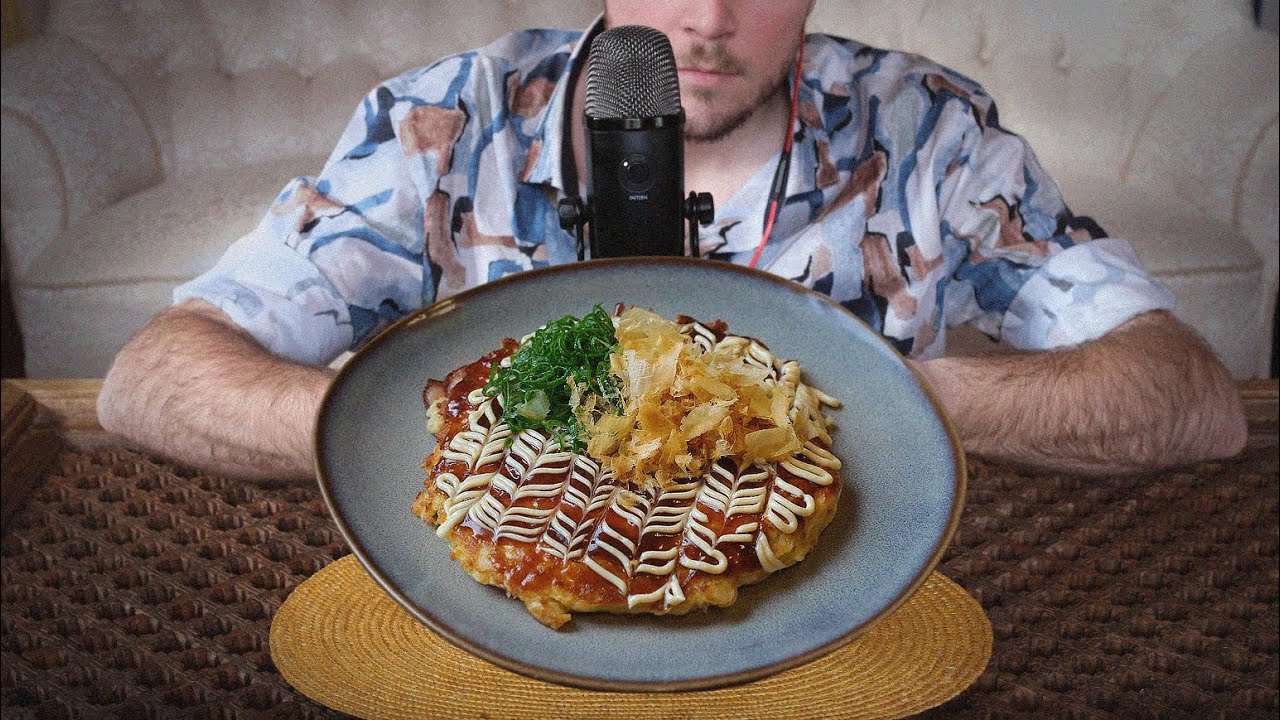 ASMR Cooking & Eating Okonomiyaki with Binaural Whispering