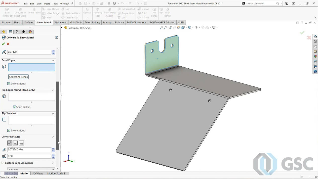 SOLIDWORKS Sheet Metal Imports & Move Face