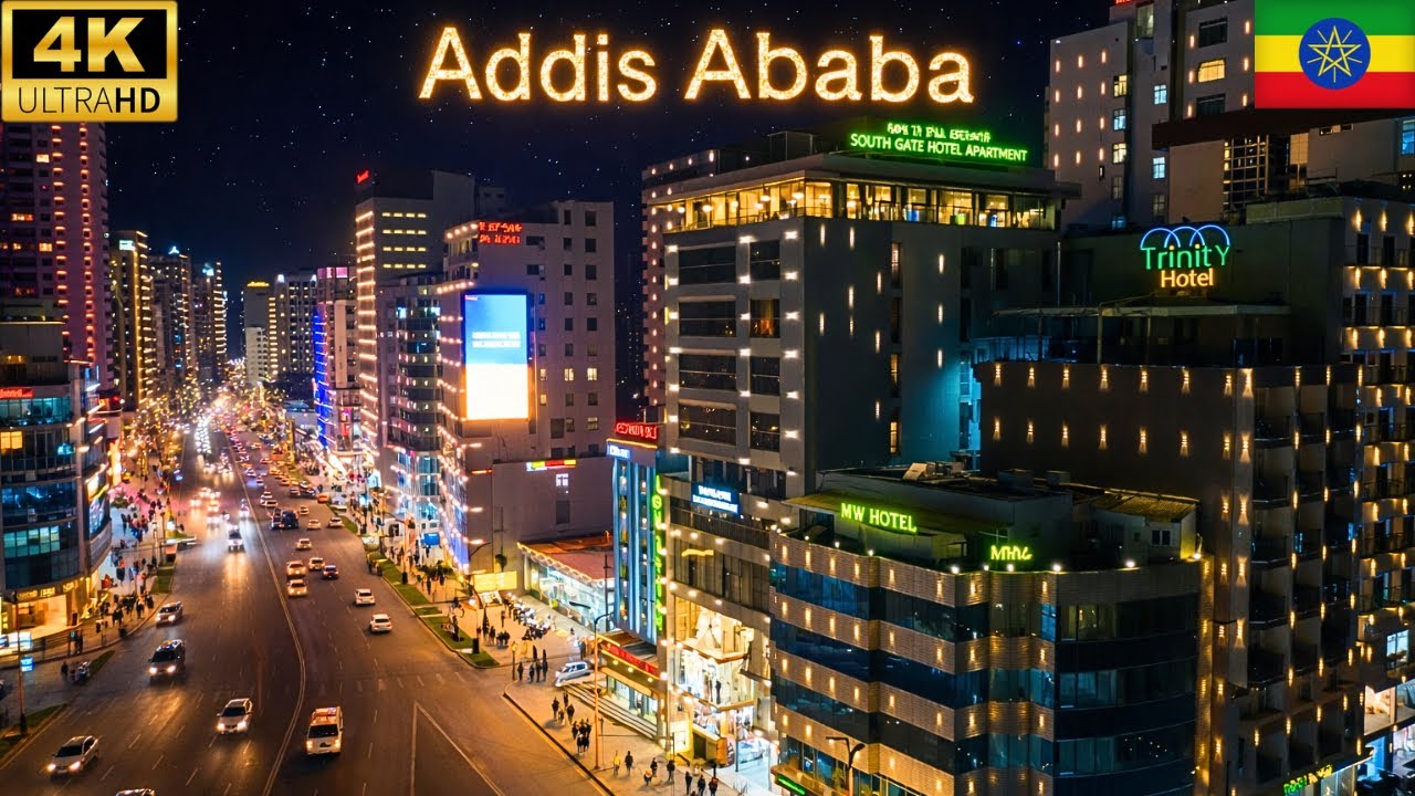 4K Nightlife Walk in Addis Ababa Mexico Road 🇪🇹 | Beautiful Ladies, Fountains & City Lights ✨