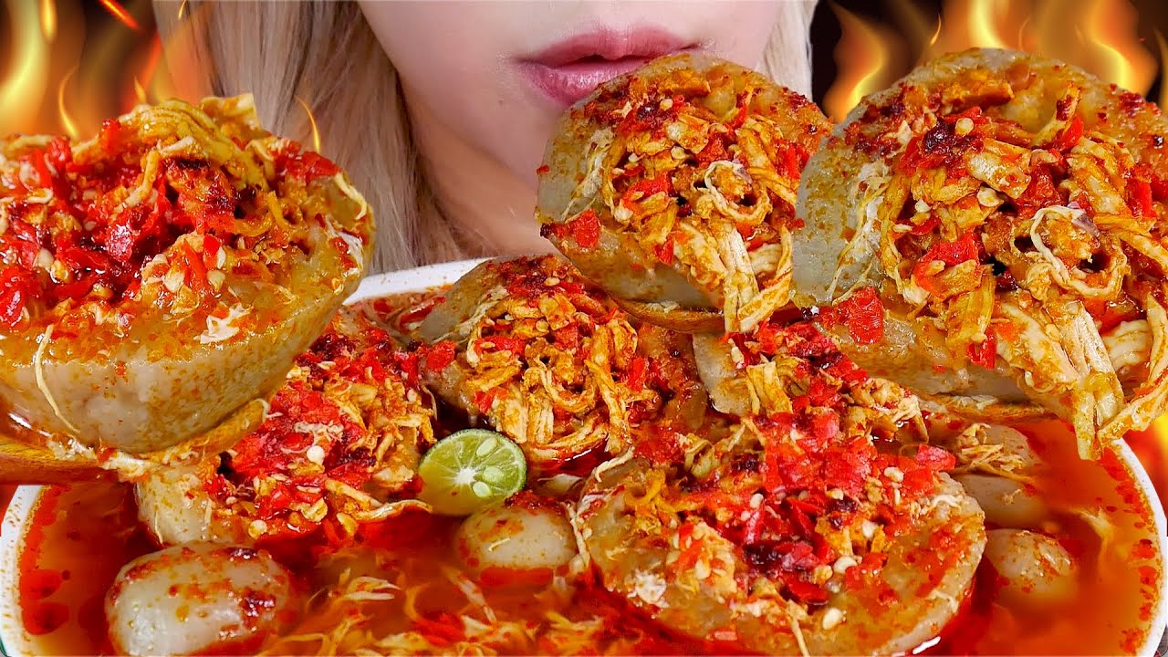 ASMR 🤩💥BASO ACI JUMBO ISI AYAM SUWIR PEDAS TOPPING JAMUR ENOKI 🌶SPICY ENOKI JUMBO TAPIOCA BALL