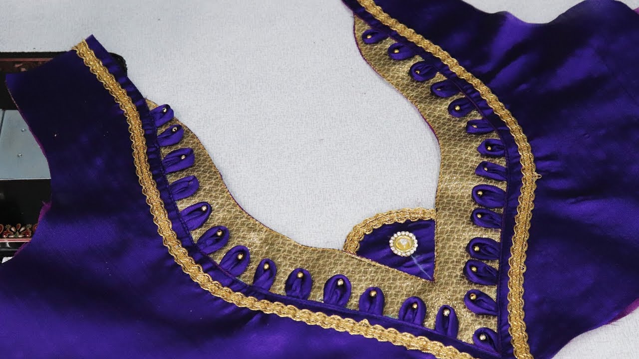 New Silk Saree Blouse Neck Design Cutting and Stitching at Home 2018