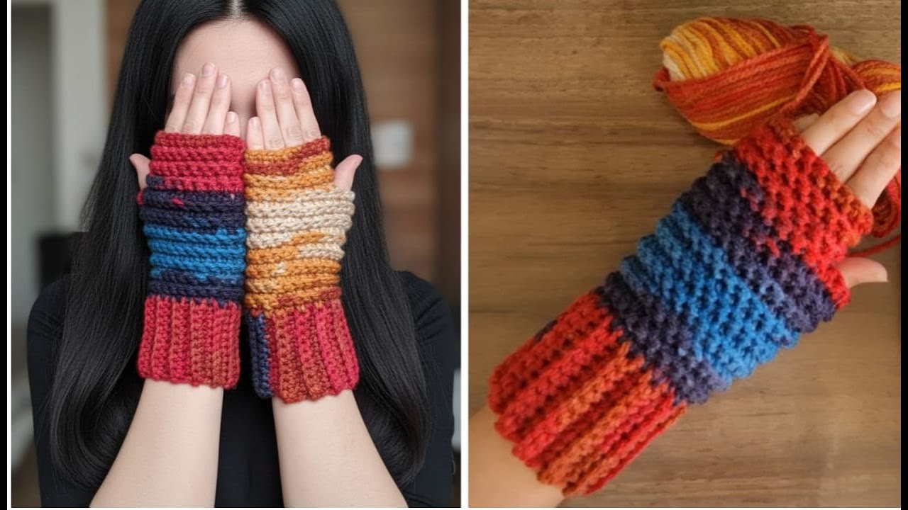 BİR YUMAKLA 1 SAATTE TIĞ İŞİ EL ÖRGÜSÜ ELDİVEN YAPIMI / Easy Crochet Fingerless Gloves Tutorial 