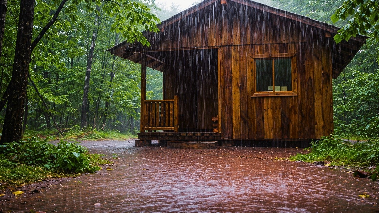 Som de Chuva na Floresta com Chuva no Telhado Durante o Dia | Barulho de Chuva Calmante para Relaxar
