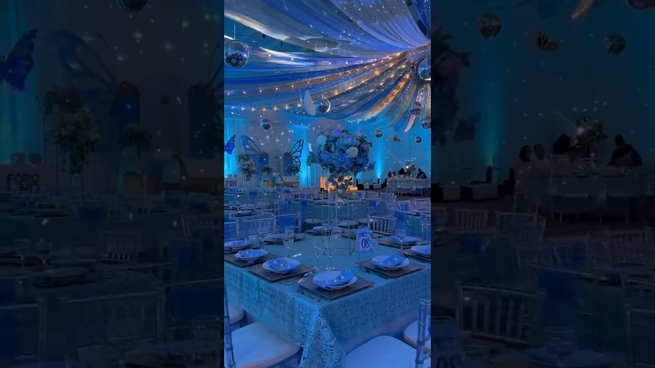 XV a&ntilde;os tem&aacute;tica 🦋✨🪩mariposas azules #decoracion #quincea&ntilde;era