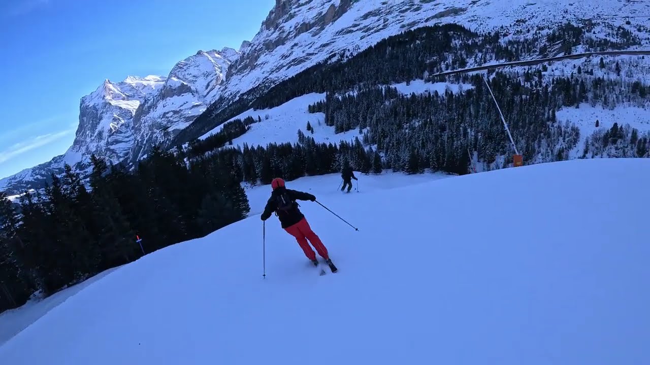 [4k] Top to bottom valley run in Grindelwald | Piste 26 (red), Piste 22 (blue)
