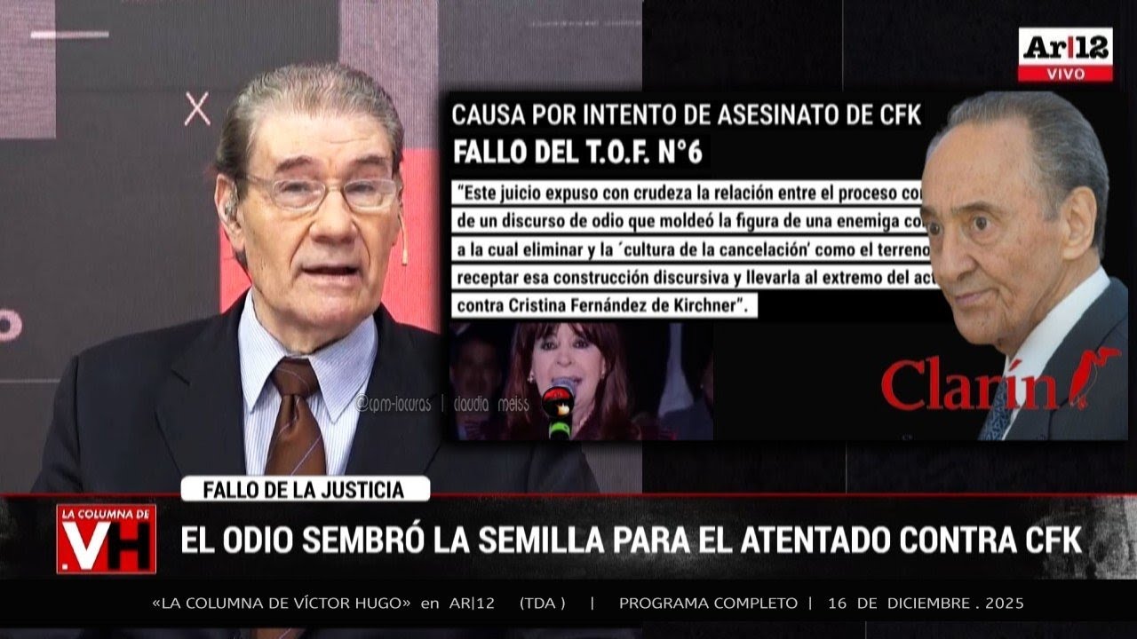 «LA COLUMNA DE VÍCTOR HUGO» en AR|12  (TDA)  |  Programa completo  16/12/2025