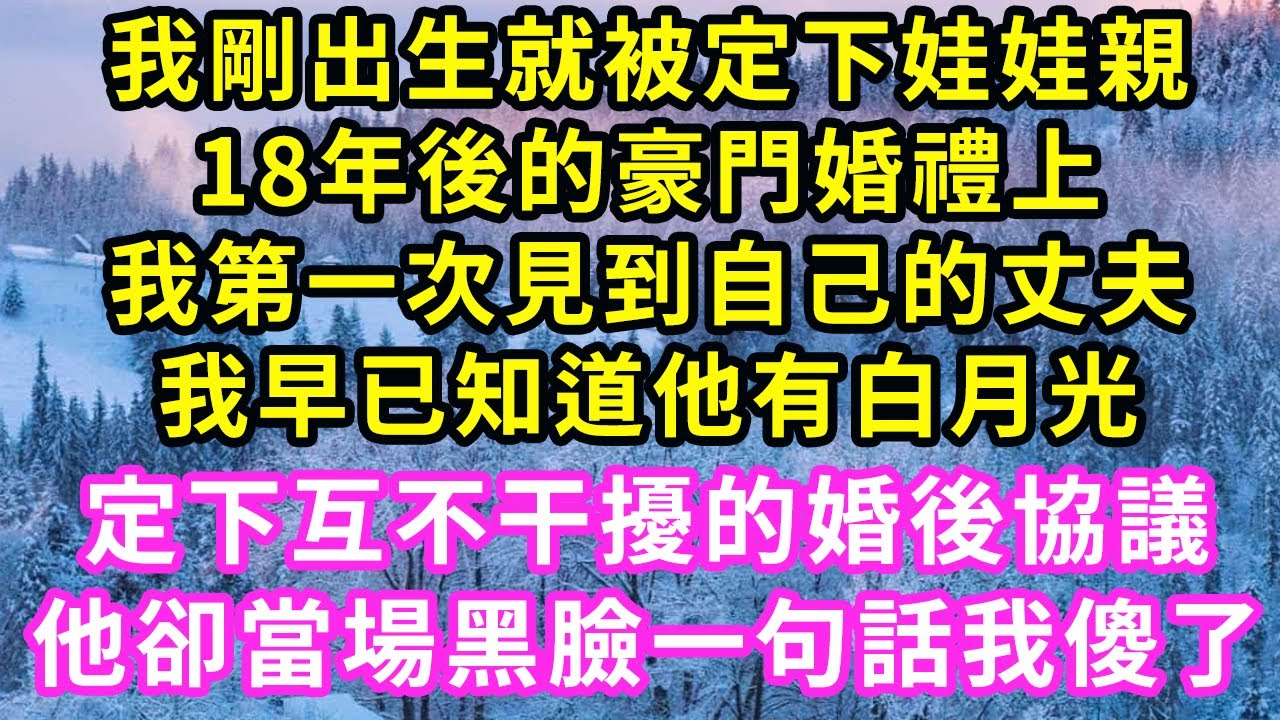 我剛出生就被定下娃娃親，18年後的豪門婚禮上，我第一次見到自己的丈夫，早已知道他有白月光，我定下互不干擾的婚後協議，他卻當場黑臉一句話我傻了#甜寵#灰姑娘#霸道總裁#愛情#婚姻#小嫻說故事