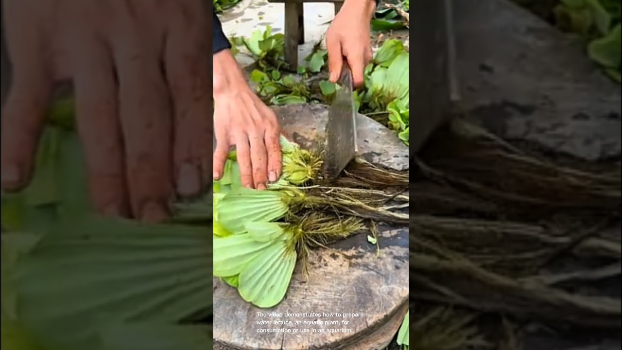 Preparing water lettuce: cutting and cleaning aquatic plants