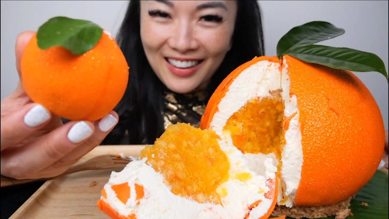 FAILED GIANT ORANGE MOUSSE CAKE (ASMR EATING SOUNDS) LIGHT WHISPERS | SAS-ASMR