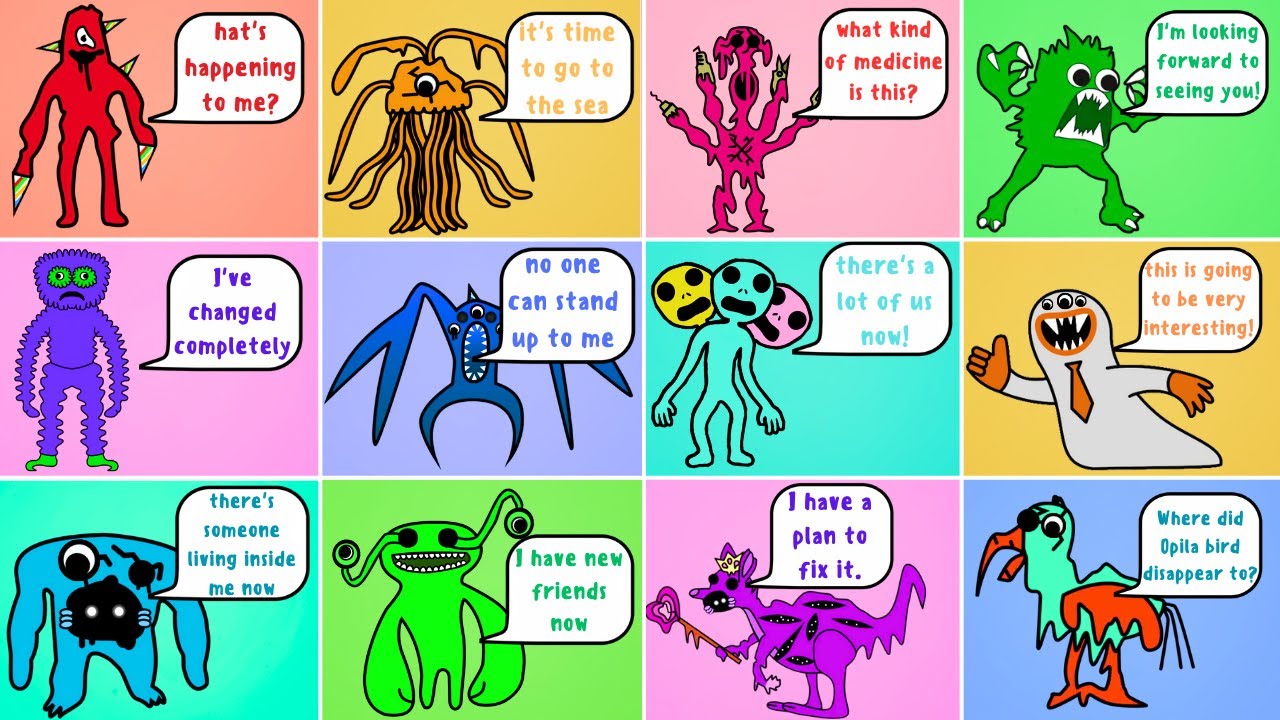 Garten of Banban 1,2,3,4,5,6,7,8 Drawing Boss Monsters Comparison - All Colors
