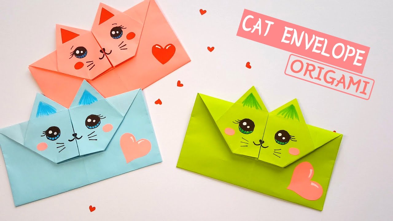 Origami Valentine's day gift card envelope 🐱🧡|| Valentine's day DIY crafts