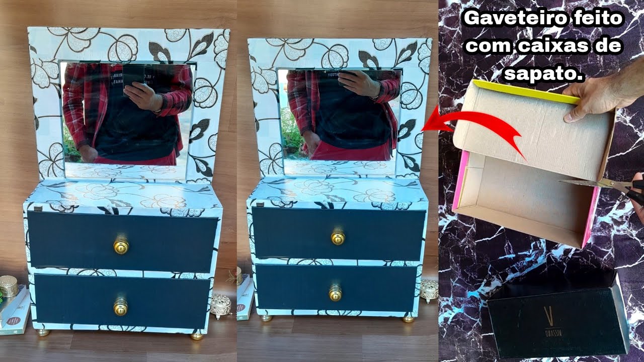 COMO FAZER UM GAVETEIRO COM CAIXAS DE SAPATO E PAPELÃO | FAÇA VOCÊ MESMO UM GAVETEIRO DE PAPELÃO