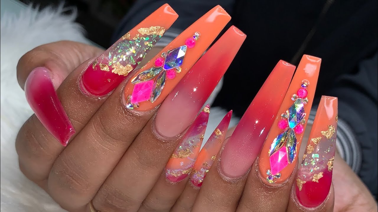 Acrylic Nails Fullset | Color Acrylic Nails | Long Coffin Nails