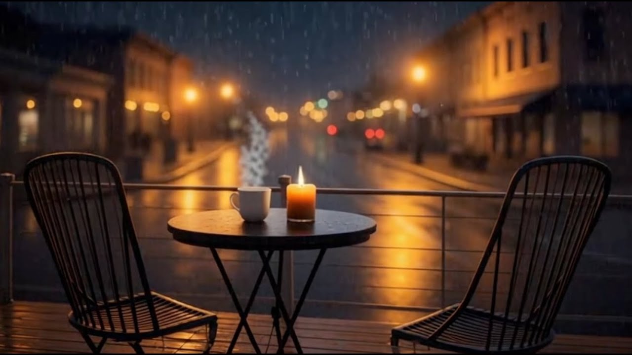 Cozy Rainy City Balcony at Night – Warm Streetlights & Pure Soft Ambient Rain Sounds (No Music)