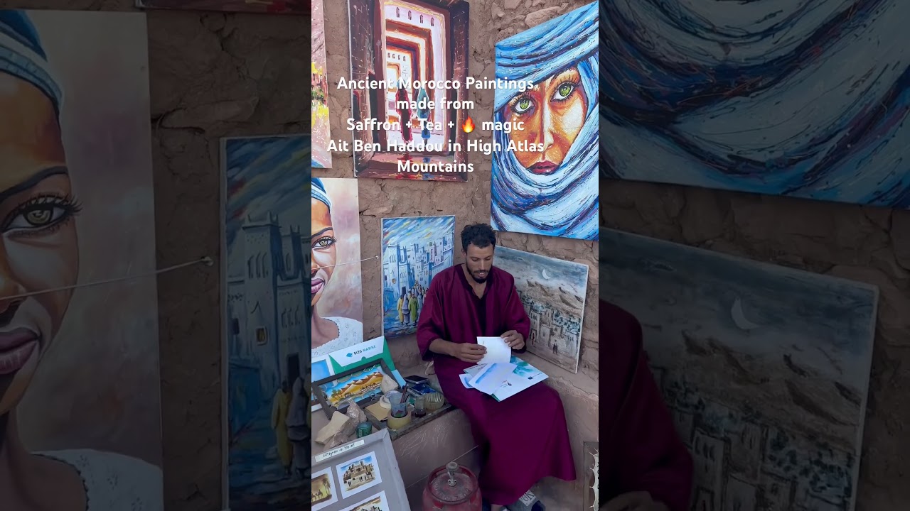 Saffron+Tea+🔥#Magic, Ancient #Morocco #Art, Ait Ben Haddou in High Atlas Mountains #paintings #fire