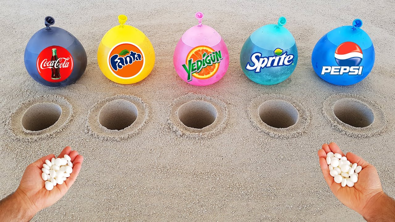 Experiment !! Coca Cola, Pepsi blue, Yedigün red, Fanta, Sprite Balloons and Mentos Underground