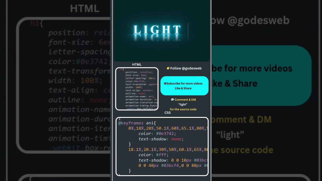 CSS Light Effect Text Animation HTML & CSS Project