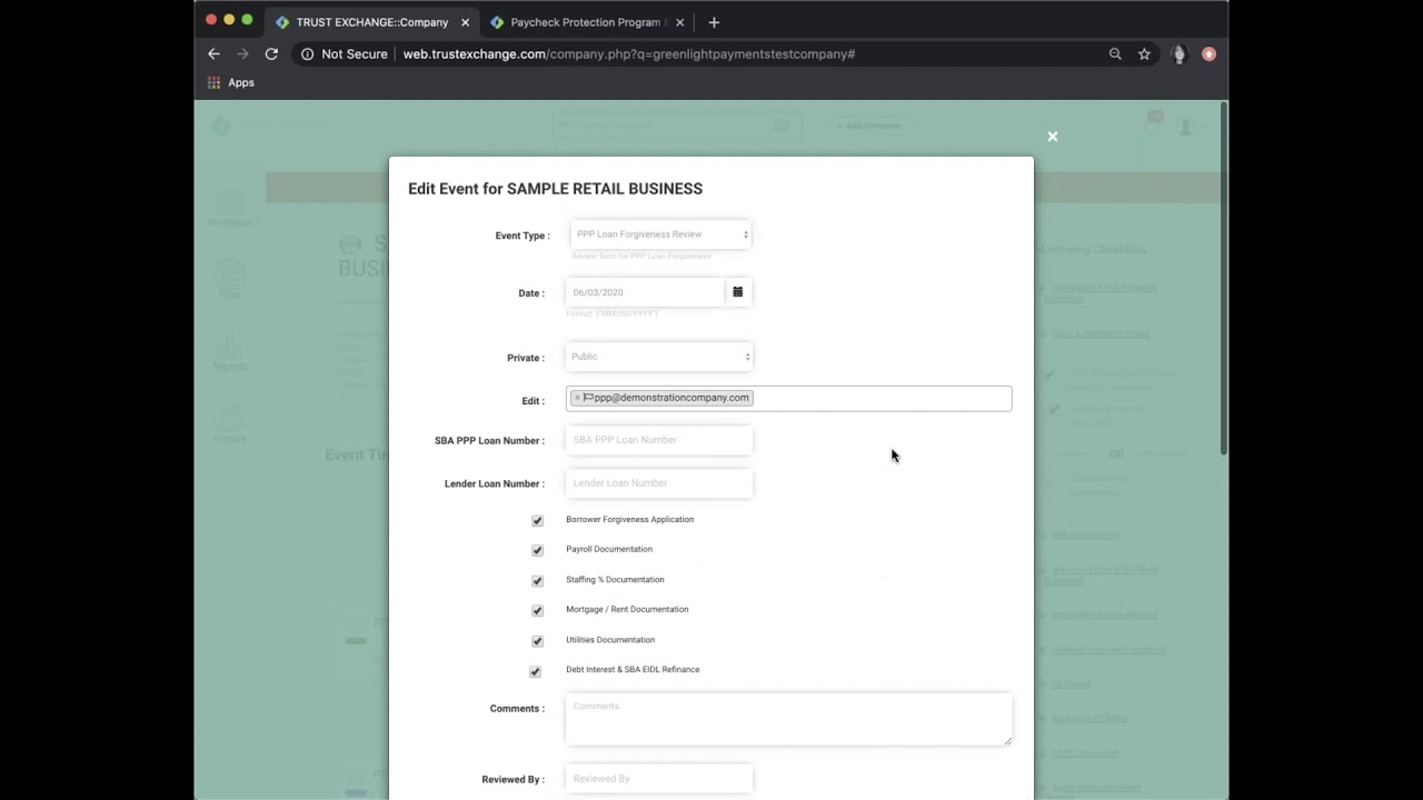 Trust Exchange for Lenders PPP Forgiveness DEMO