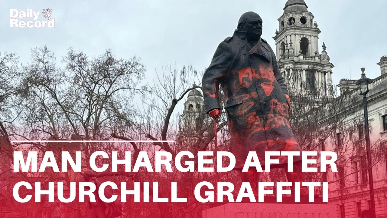 Churchill statue DEFACED and man charged