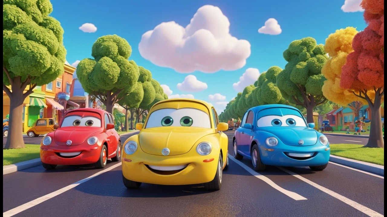 Vier kleine Cartoon Autos Piep Piep Piep | Auto Kinderlied & Fahrzeuge Lernen