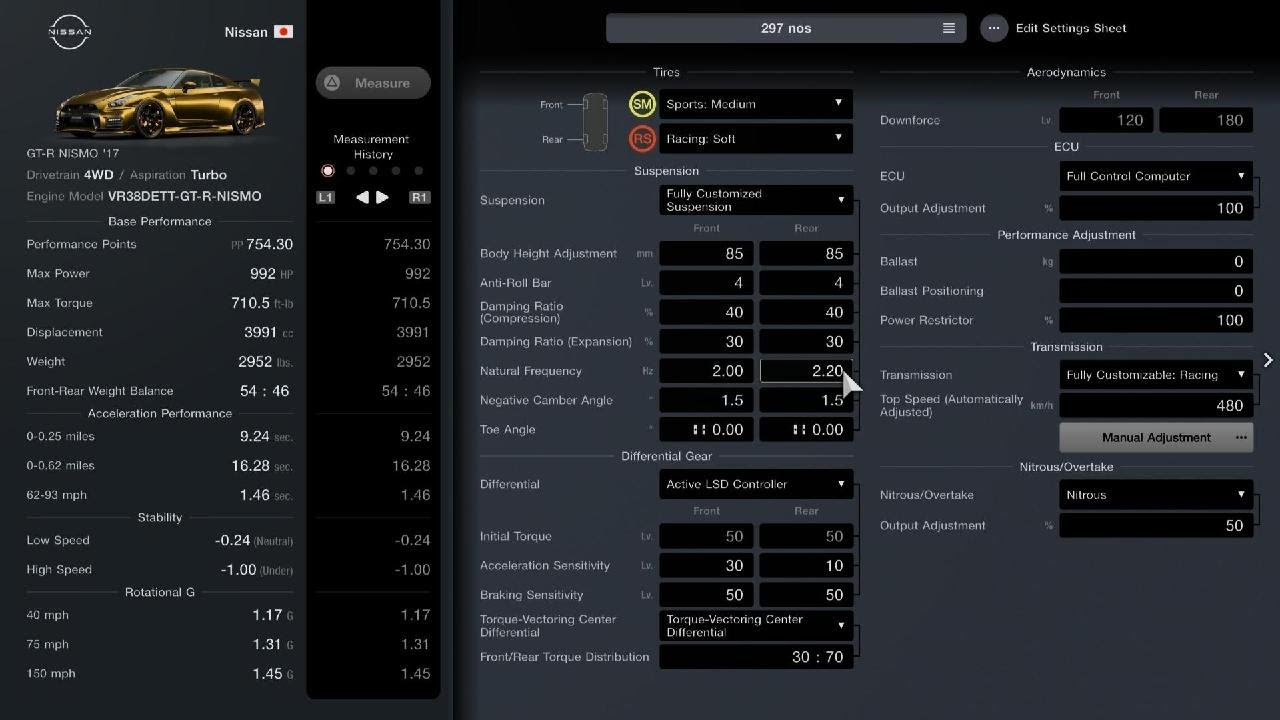 GT7 GTR Nismo 297 Top Speed nos tune