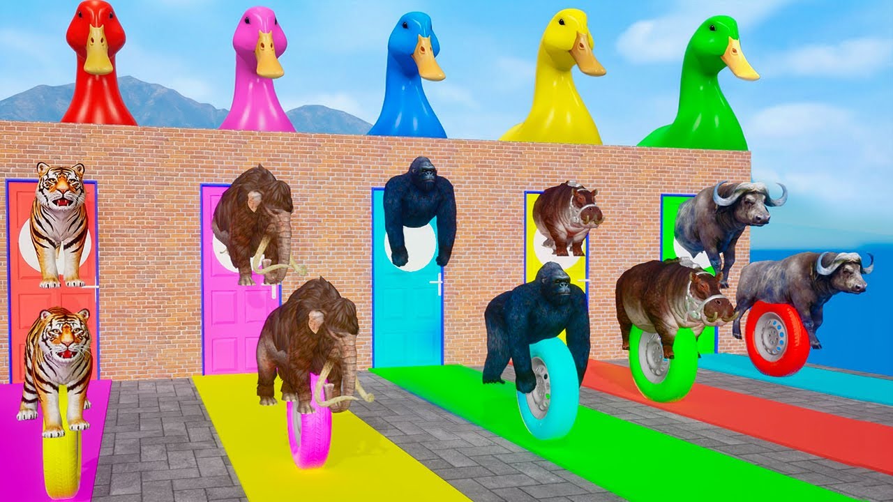 Long Slide Game with Cow Elephant Gorilla Hippopotamus Tiger 3d Animal Game Funny 3d Animals