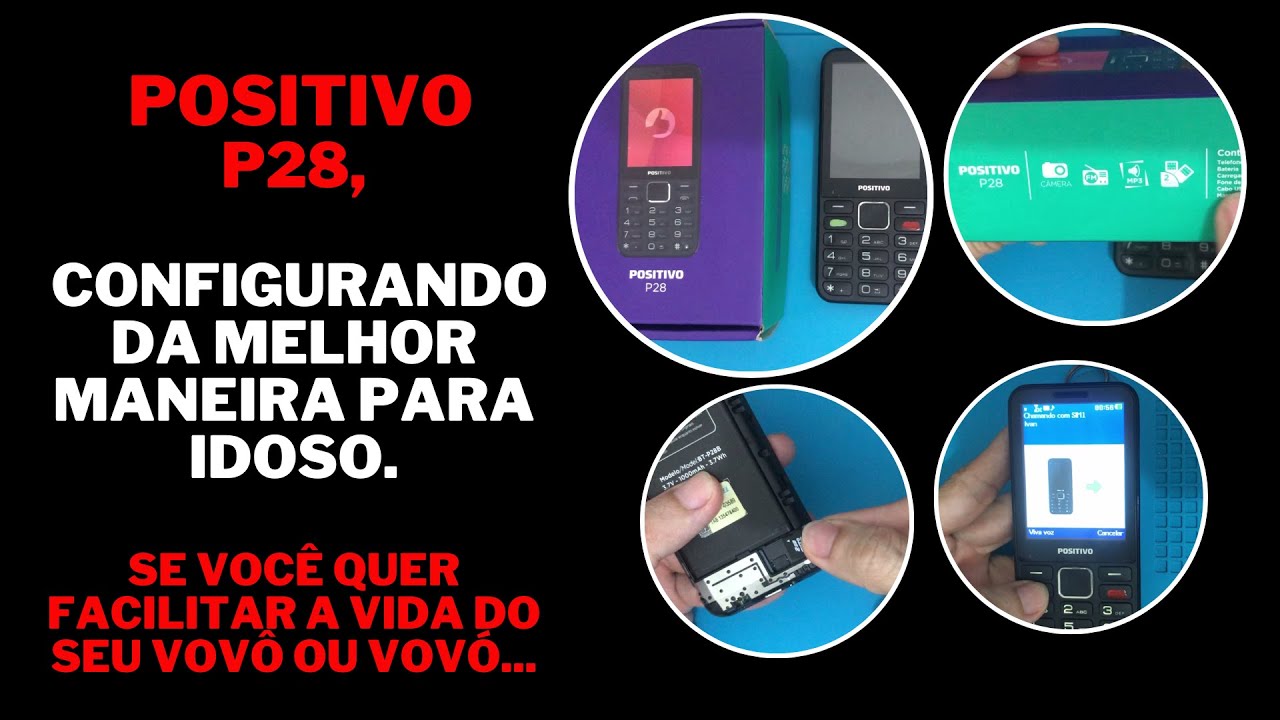 Celular simples Positivo P28, ajustei: Data/Hora, Contatos, Toques, Passo a Passo...
