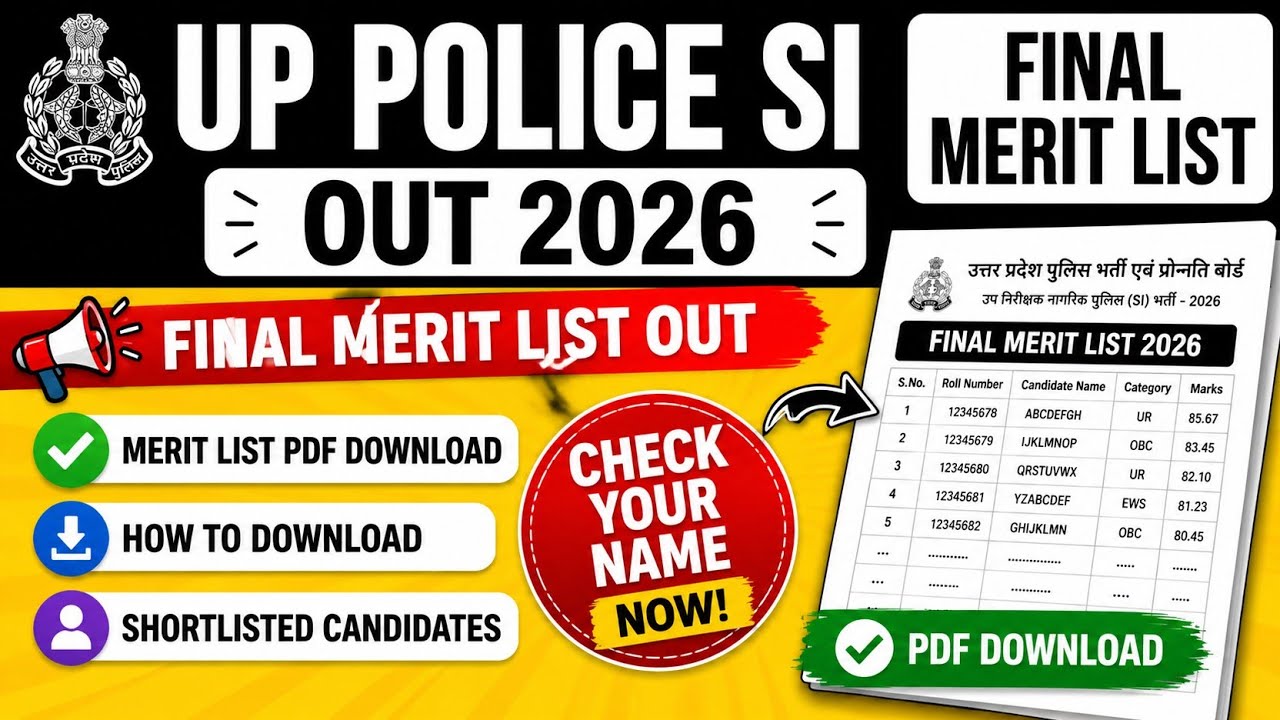 UP Police SI Final Merit List 2026 Out 🔥 | Merit List PDF Download | Shortlisted Candidates List Pdf