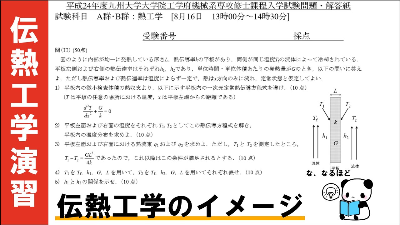 【2012九大】熱伝導方程式【伝熱工学院試対策演習】