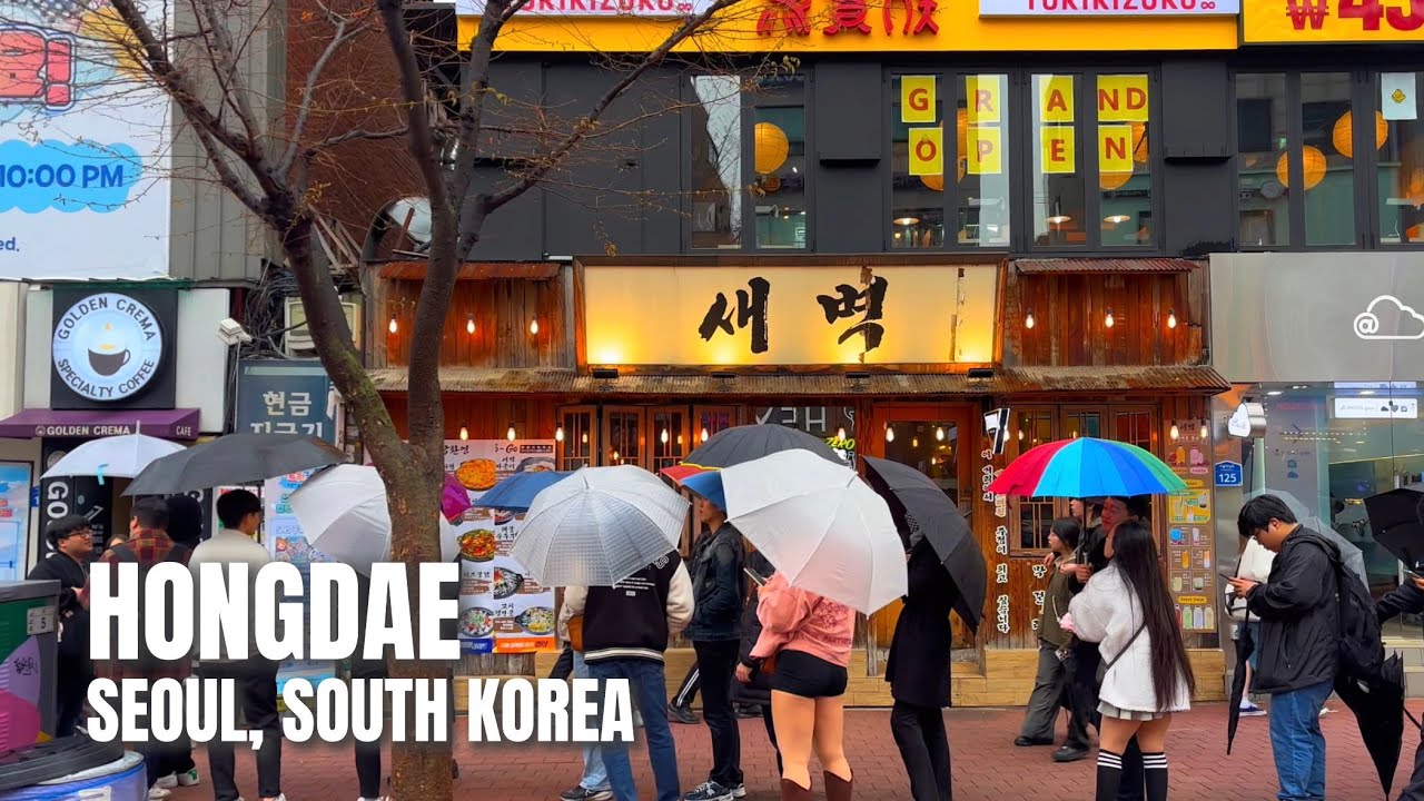 Spring Rainy Afternoon Walk in Mapo-gu Hongdae | Seoul, South Korea (April 2025)