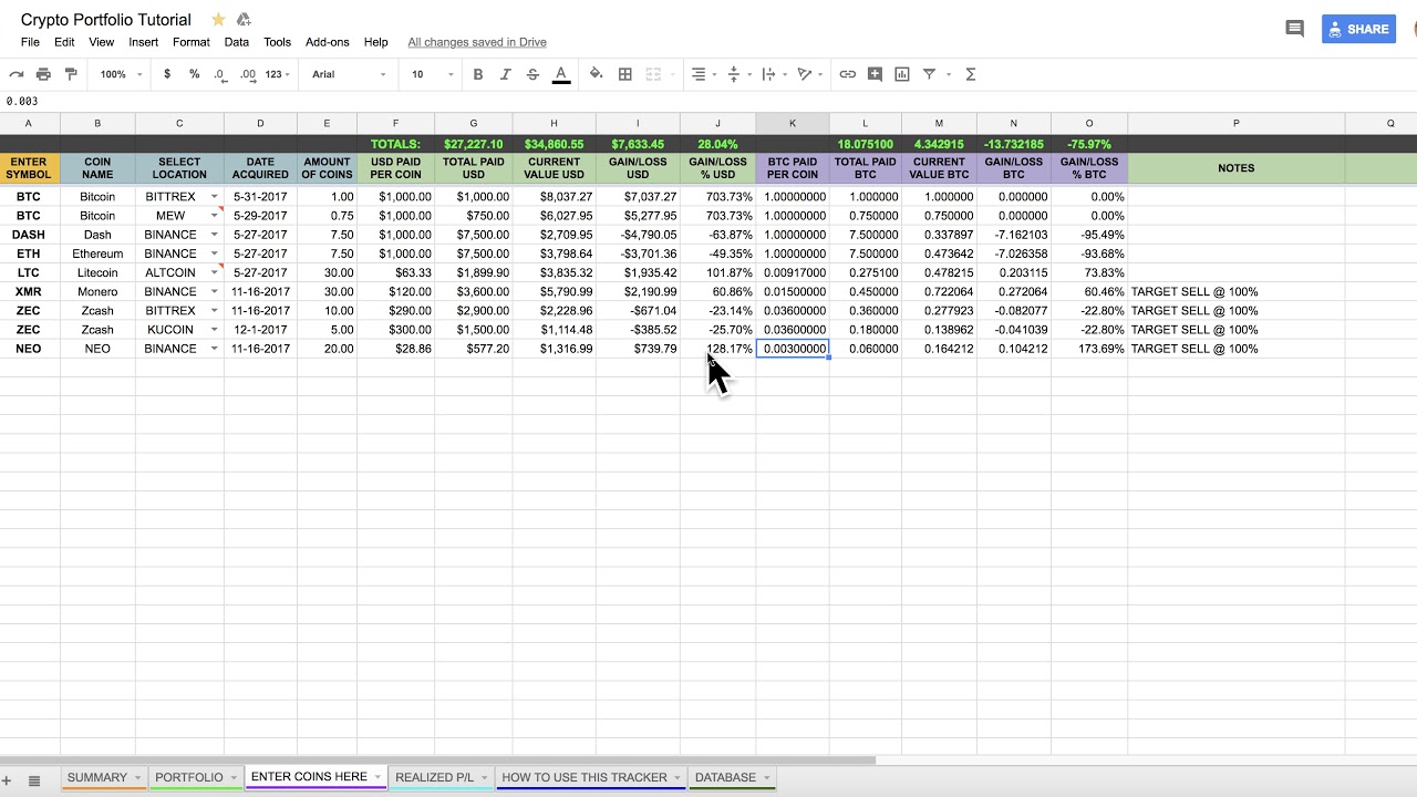 Crypto Portfolio w/ Google Sheets