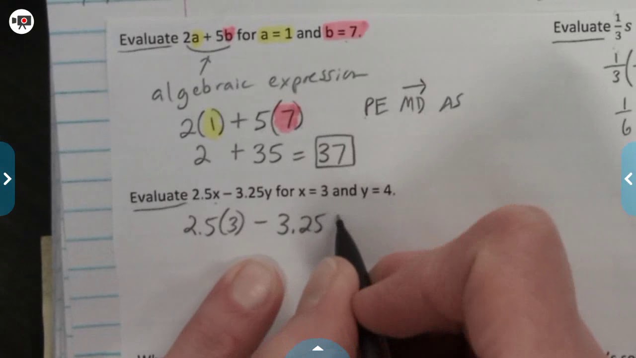 7th 4-1 Write and Evaluate Algebraic Expression