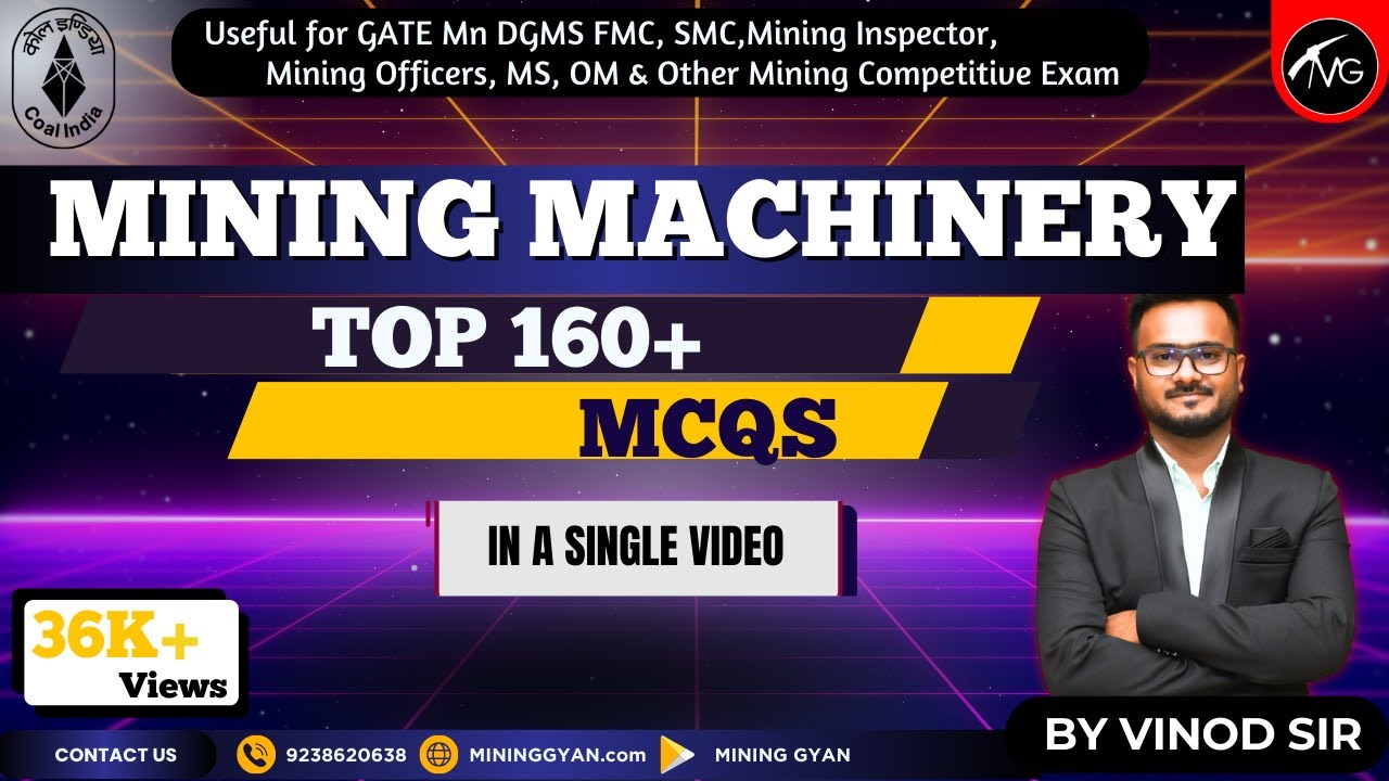 Top 160+ MCQ'S of Mining Machinery||Gate Mining Engineering||Mining Examinations||MINING GYAN