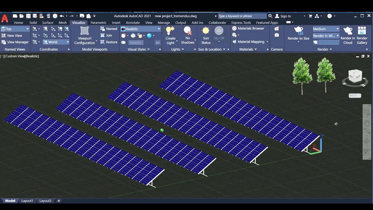Autocad tutorial - 3D PhotoVoltic solar panel layout #Autocad #3D #Tutorial