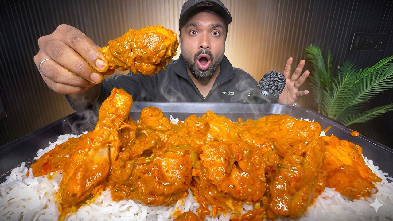🔥 HOT & SPICY KADHAI CHICKEN MUKBANG 🤯 | Juicy Chicken with Rice ASMR