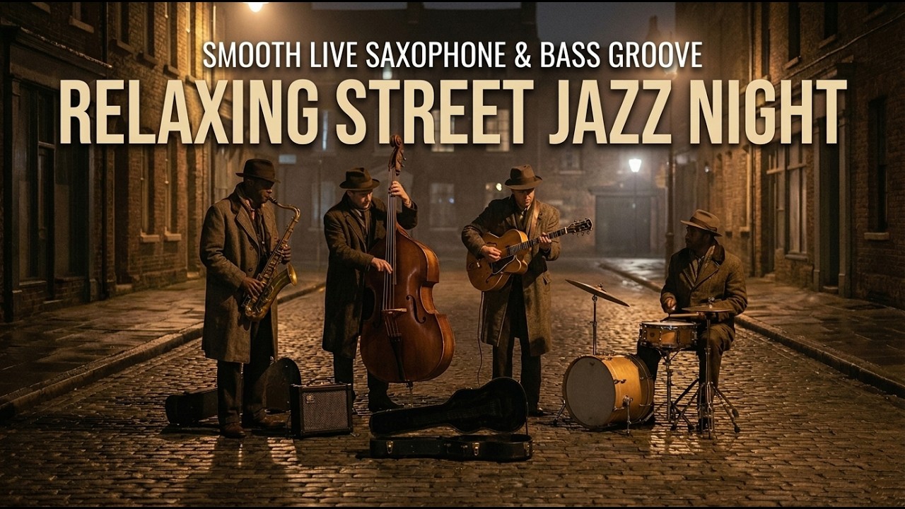 Relaxing Street Jazz Night – Smooth Live Saxophone & Bass Groove