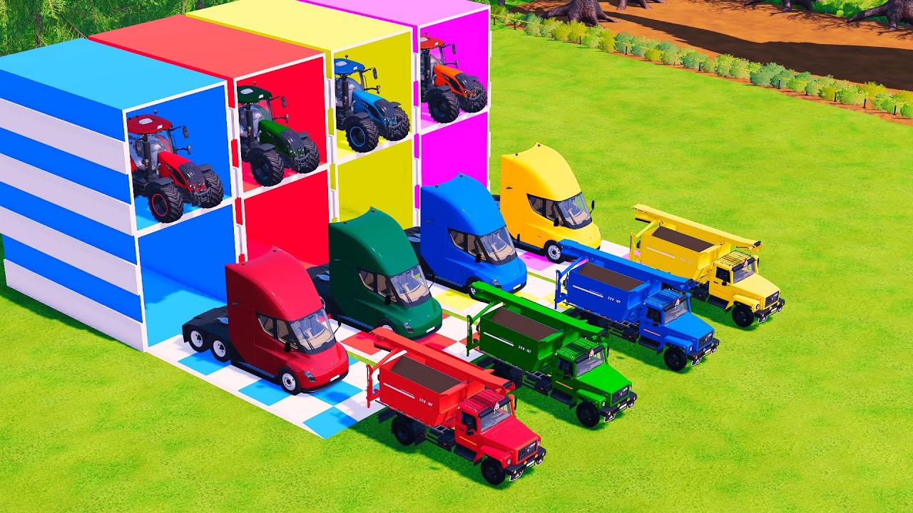 Transport with Colors - ALL MIXER TRUCK WITH DOUBLE FLATBED TRAILER TRUCK & TRACTOR! FS22 #101