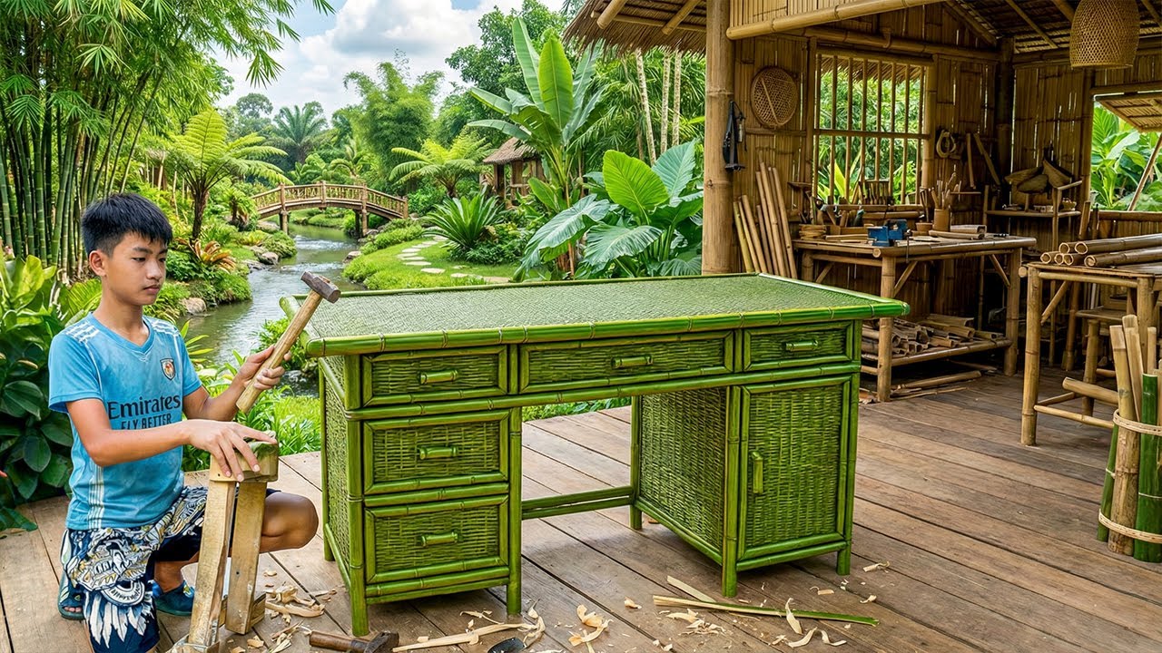Living Off-Grid: Orphan Boy Building a Simple Living Room Table in a Poor Rural Village