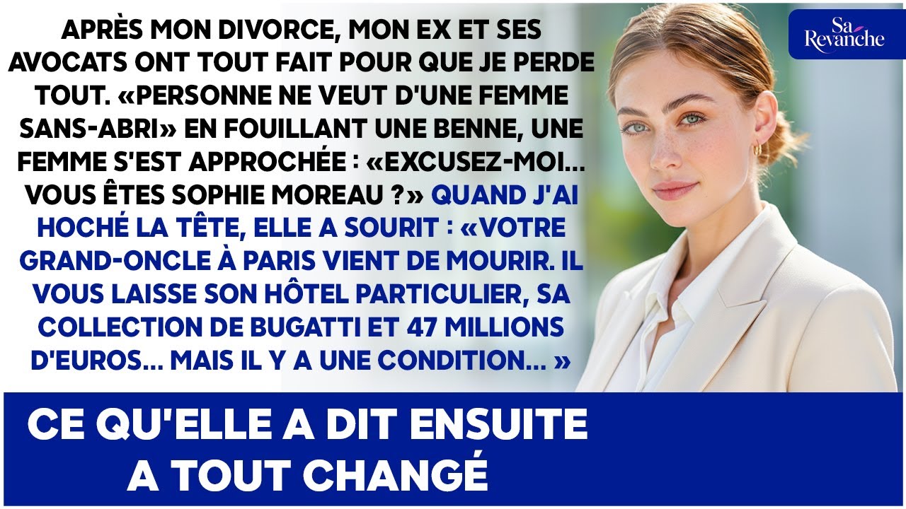 Ruinée après le divorce, on m’appelle: « Sophie Moreau ? 47M€ t’attendent… à une condition »