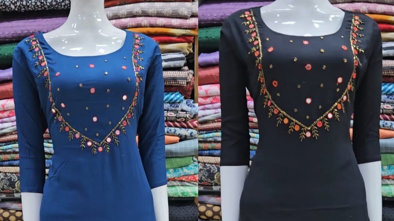 Wrinkle Rayon kurti with mirror work || She Collections ||