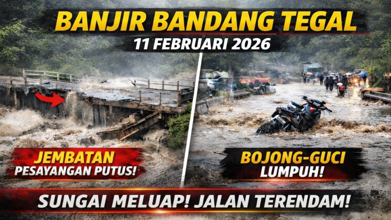 Bencana alam jawa tengah belum selesai Banjir Bandang kembali hantam Tegal Jembatan Pesayangan Putus