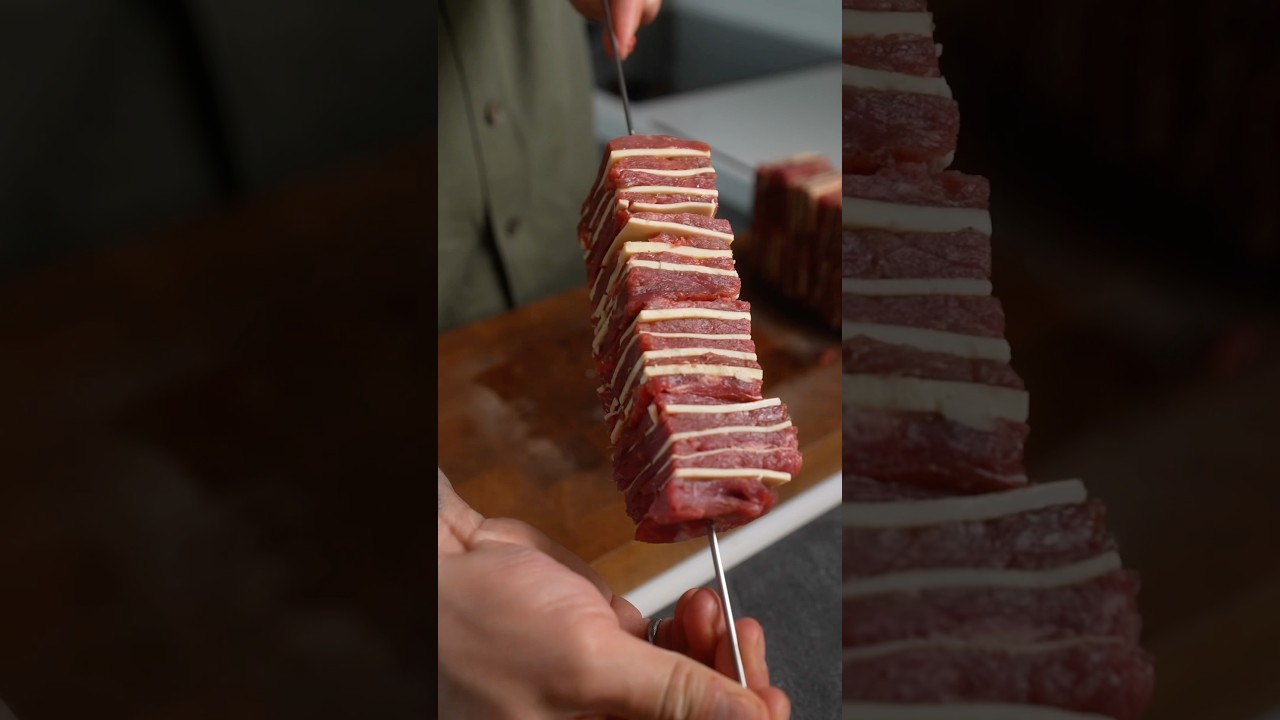 BBQ &Eacute;PISODE 7 : BROCHETTES B&OElig;UF FROMAGE 🥩😍#recette #cuisine #brochette #chef #viande #bbq