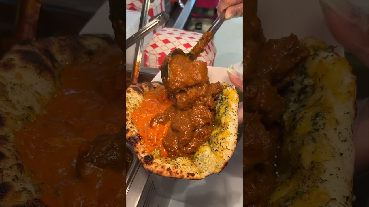 HALF CHICKEN TIKKA MASALA / HALF LAMB CURRY CHEESY NAAN TACO from TACO MAHAL in NYC! #DEVOURPOWER