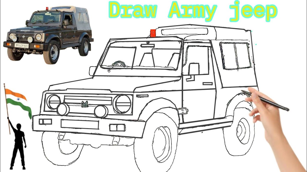 How to draw🔥 indian army jeep🔥||#republic day#indianarmy#outlinesketch #441M+views#video 🤨🤨