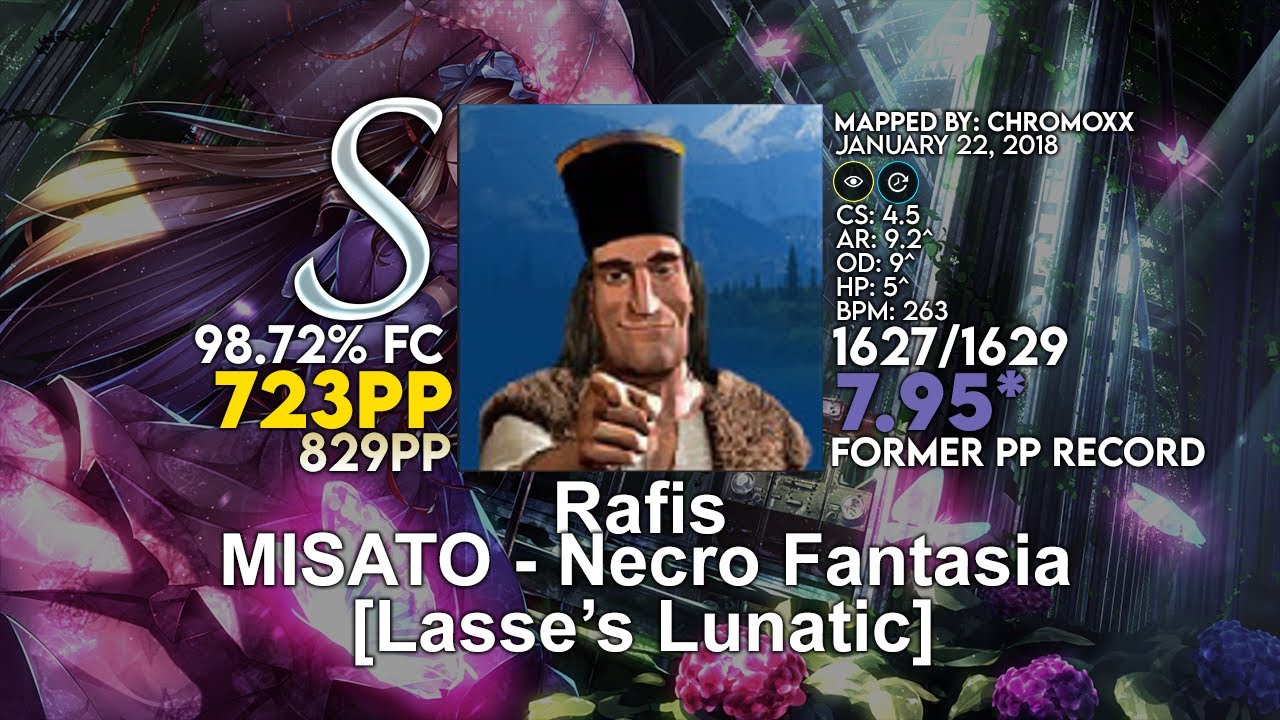 🔴[7.95⭐] Rafis | MISATO - Necro Fantasia [Lasse's Lunatic] +HDDT 98.72% FC 723pp (829pp) - osu!