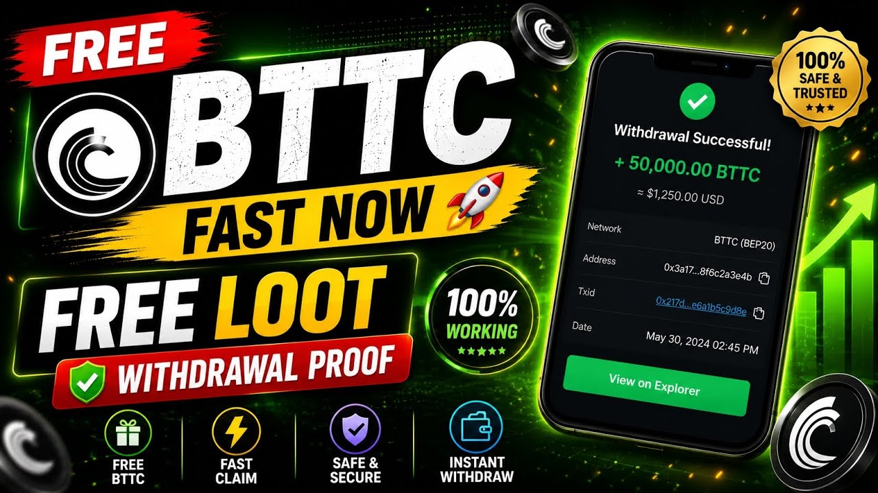 Free BTTC Loot Today 💥 Claim 50,000 BTTC Instant Sign Up Bonus | Live Withdrawal Proof