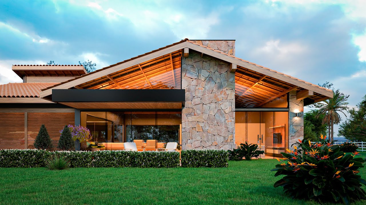 Casa de Campo Moderna e R&uacute;stica com Telhado Colonial - 3 Quartos Incluindo 2 Su&iacute;tes